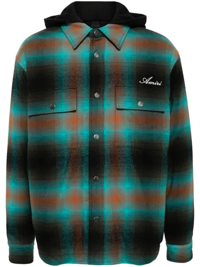 Amiri Check Embroidered-logo Shirt Jacket In Green