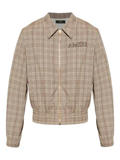 Amiri Check-pattern Embroidered-logo Jacket In Brown