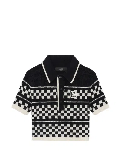 Amiri Check-pattern Polo Shirt In Black