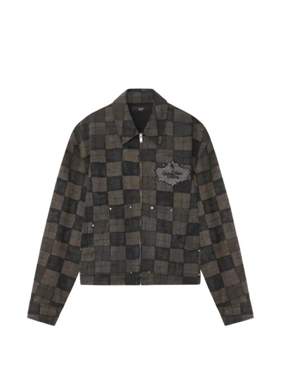 Amiri Checked Denim Jacket In Brown