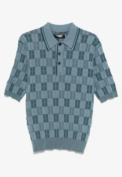 Amiri Checked Knit Polo T-shirt In Blue