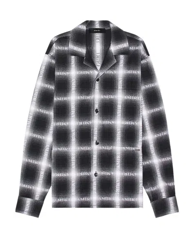Amiri Checked Logo-print Shirt In Gray