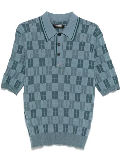 Amiri Checked Knit Polo T-shirt In Blue