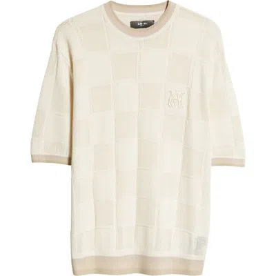 Amiri Checkerboard Open Stitch Silk Blend Knit Top In Birch