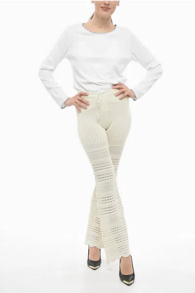 Amiri Checkered Crochet Flare Pants In Ivory In White