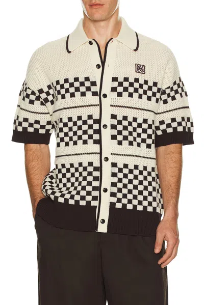 Amiri Checkered Mesh Logo-patch Shirt In Neutral