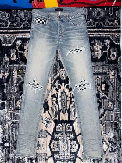 Pre-owned Amiri Checkered Patch Mx1 Jeans In Blue