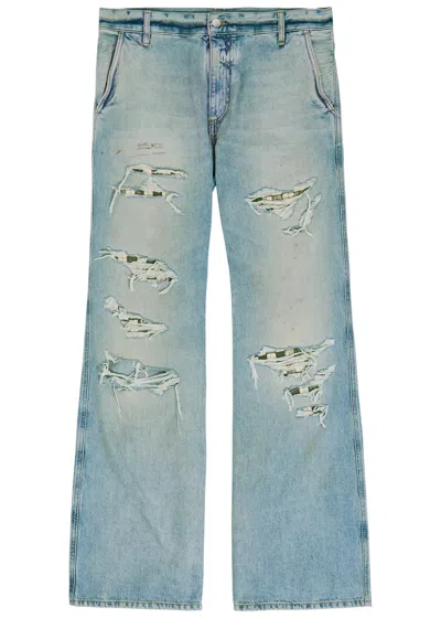 Amiri Checkered Repair Distressed Bootcut Jeans In Multi