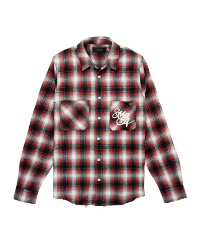 Amiri Embroidered Flannel Shirt In Burgundy