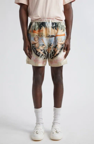 AMIRI CHERUB PRINT SILK TWILL SHORTS