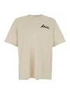 Amiri City Beige Crewneck T-shirt With Logo Detail On The Front And Maxi Logo Print On The Rear In Cotton  In Neutral