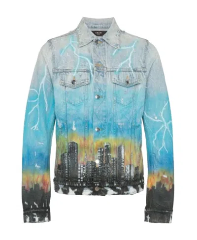 Amiri City Pattern Denim Coat In Blue