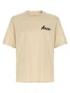 Amiri Black Crewneck T-shirt With Logo Lettering On Front And Rear In Beige
