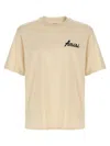 Amiri Black Crewneck T-shirt With Logo Lettering On Front And Rear In Beige