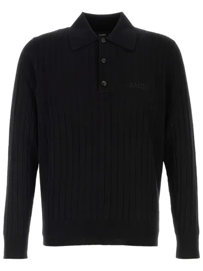 Amiri Classic Collar Embroidered Script Logo Wool-cashmere Button Sweatshirt In Multi