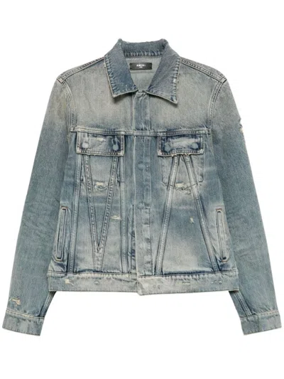 Amiri Classic Denim Blue Jacket With Distressed Finish