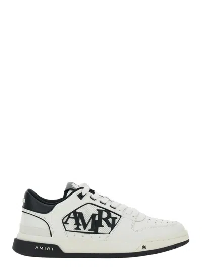 AMIRI WHITE LOW TOP SNEAKERS WITH LOGO PATCH ON THE SIDE AND CONTRASTING HEEL WITH LOGO LETTERING IN LEATH