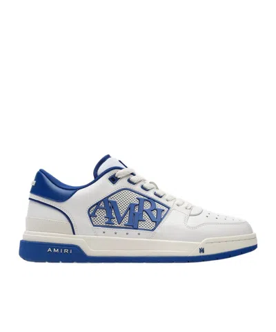 Amiri White And Blue Low Top Sneakers With Contrasting Logo Lettering In Cotton Man In White Blue