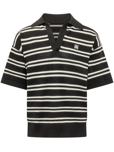 Amiri Classic Ribbed Polo In Black