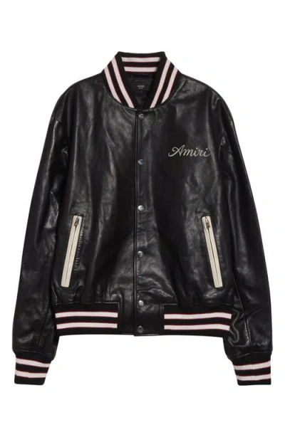 AMIRI CLUB AMIRI EMBROIDERED LEATHER VARSITY JACKET