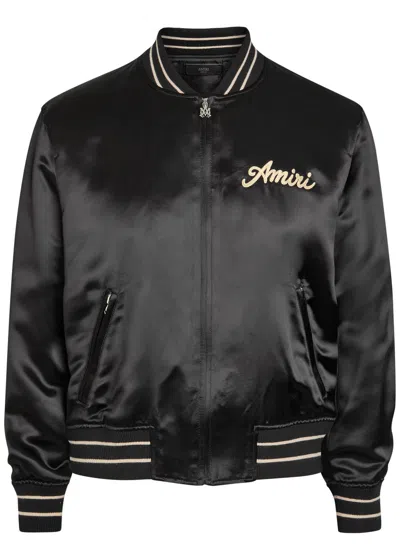 AMIRI AMIRI CLUB AMIRI LOGO-EMBROIDERED SATIN BOMBER JACKET