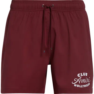 Amiri Club  Swim Trunks In Burgundy