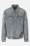 Amiri Vintage Pegasus Embellished Distressed Paint-splattered Denim Trucker Jacket