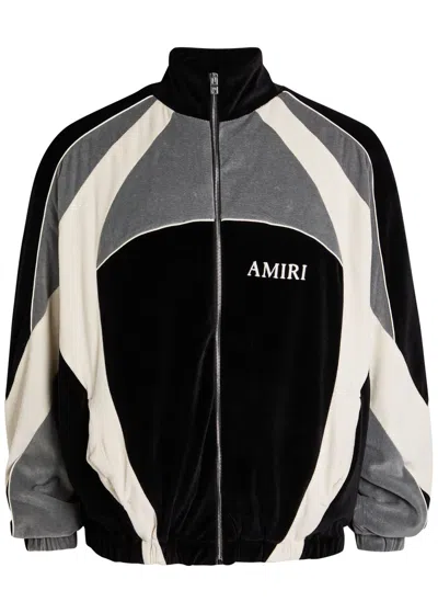 Amiri Colour-blocked Velour Track Jacket In Black