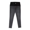 Amiri Contrast Fabric With Leather Aged Black Skinny Jeans In Black