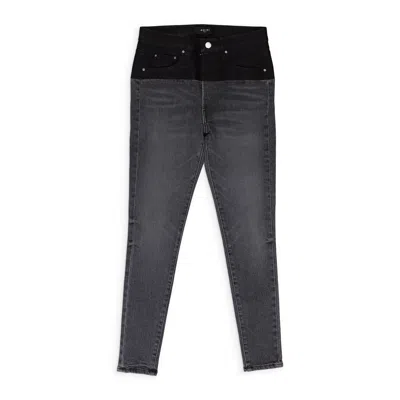 Amiri Contrast Fabric With Leather Aged Black Skinny Jeans