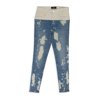 Amiri Contrast With Leather Bleach Indigo White Skinny Jeans In Blue
