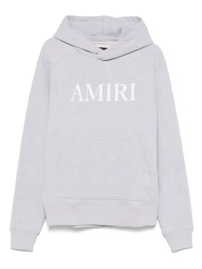 Amiri Hooded Kangaroo Pocket Ribbed Cuffs Sweater In Gray