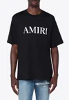 Amiri Black Crewneck T-shirt With Logo Lettering Print On The Front In Cotton Man In Black