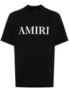 Amiri Men Black Crewneck T-shirt With Logo Lettering Print On The Front In Cotton Man In Black