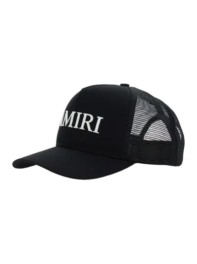 AMIRI BLACK BASEBALL CAP WITH LOGO LETTERING ON THE FRONT AND MEHS PANELS IN COTTON MAN