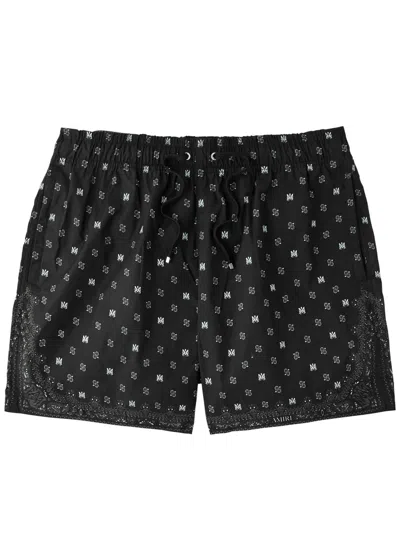 Amiri Core Printed Shell Swim Shorts In Black And White