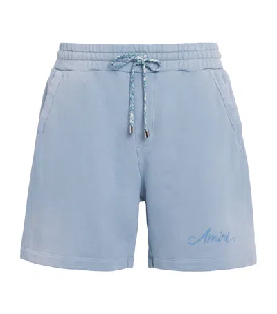 Amiri Cotton Bleach Bandana Sweatshorts In Blue