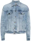Amiri Ma Distressed Denim Trucker Jacket In 蓝色
