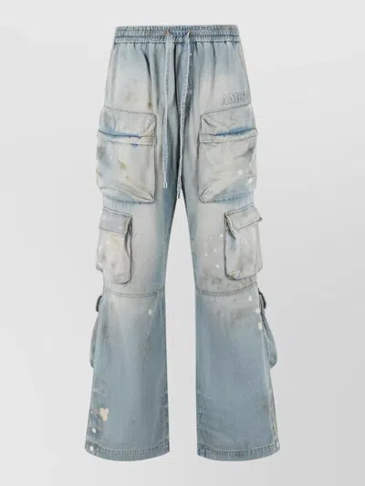 Amiri Cotton Cargo Jeans Belt Loops Wide Leg In Blue
