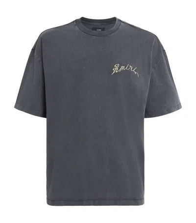 Amiri Cotton Dragon Logo Oversized T-shirt In Gray