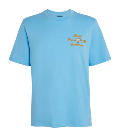 Amiri Mens Dreamers Embroidered Short-sleeve Cotton-jersey T-shirt Pacific Blue