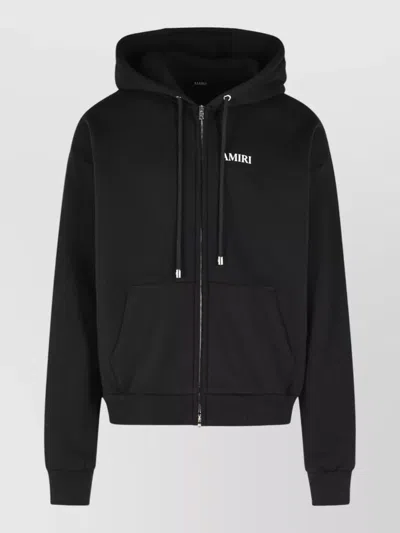 Amiri Cotton Hooded Sweatshirt Drawstring Front Pockets In Black