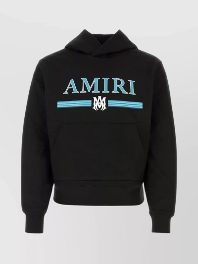 Amiri Cotton Hooded Sweatshirt With Ribbed Cuffs And Pouch Pocket In Black