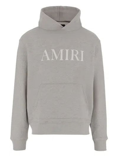 Amiri Cotton Sweatshirt With Hood And Contrasting Logo Detail In Gray