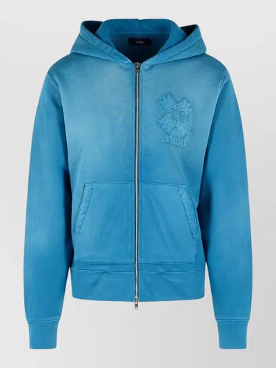 Amiri Cotton Hoodie Long Sleeves Kangaroo Pocket In Blue