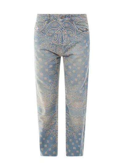 Amiri Cotton Jeans With Paisley Pattern In Blue