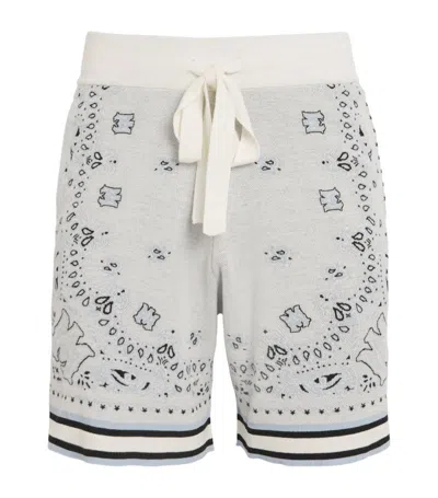 Amiri Cotton Knitted Bandana Shorts In White Blue