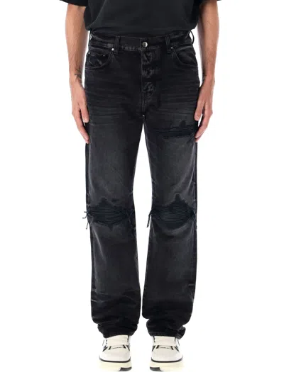 Amiri Cotton Leather Straight-fit Mx1 Jeans - Size 32 In Black