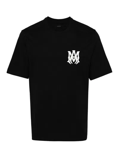 Amiri Black Crewneck T-shirt With Logo Print On The Front And Logo Lettering On The Rear In Cotton Man