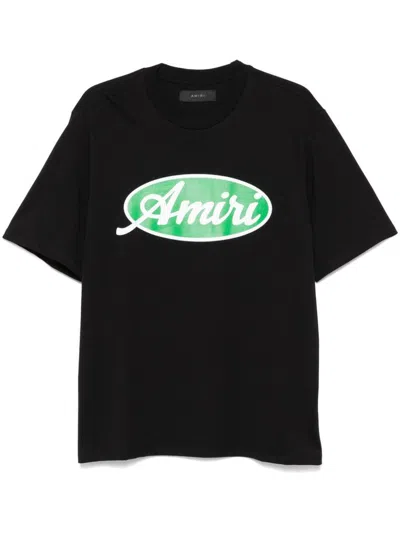 AMIRI COTTON T-SHIRT WITH GREEN LOGO PRINT